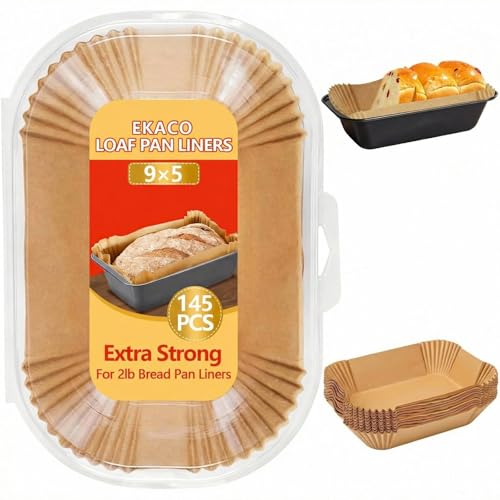 EKACO 145PCS Loaf Pan Liners, 9x5 Inch Loaf Pan Liners Baking Bread, Non-Stick Pre-Formed Parchment Paper for Bread Pan, Ideal Disposable Loaf Breads Liners