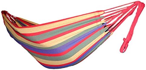 Shop4Omni Omni Two Person Outdoor Striped Cotton Hammock in Bag - Yamini Red
