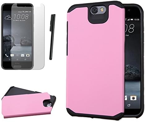 HTC One A9 Case, JoJoGoldStar AST Hybrid, Slim Fit Heavy Duty Shockproof Plastic &amp; Silicone TPU Hard Cover + Stylus and Screen Protector (Pink / Black)