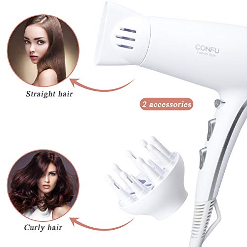 Lightweight Professional Ionic Hair Dryer CONFU 1875W Fast Drying Quiet Blow Dryer with 2 Speed 3 Heat Cool Setting Nozzle Diffuser Hairdryers Bag ETL Certified White - Thumbnail 4