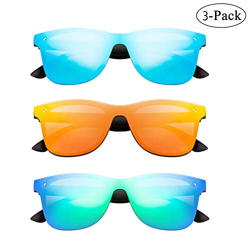 Rimless Mirrored Lens One Piece Sunglasses UV400 Protection for Women Men (red+blue+green)
