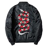 Chartou Men's Classic Snake-Embroidery Lightweight Flight Baseball Jacket Windbreaker (Large, Black)