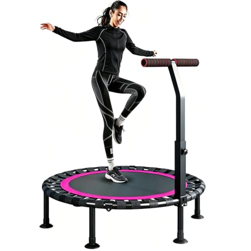 DMG TECH Trampoline, T Shape Adjustable Foam Handle Trampoline, Stable and Quiet Exercise Rebounder, Indoor Rebounder Exercise Trampoline Body Exercise and Fitness, for Adults and Kids