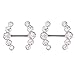 BODYA Nipple Ring Bars Double CZ Crystal Curved Arrow Body Piercing Jewelry Nipplerigns Pair 14G Silver Plated