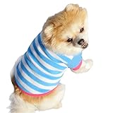 Mikey Store Pet Dog Clothes Soft Thickening Warm Stripe Polar Fleece Winter Clothes (Blue, S)