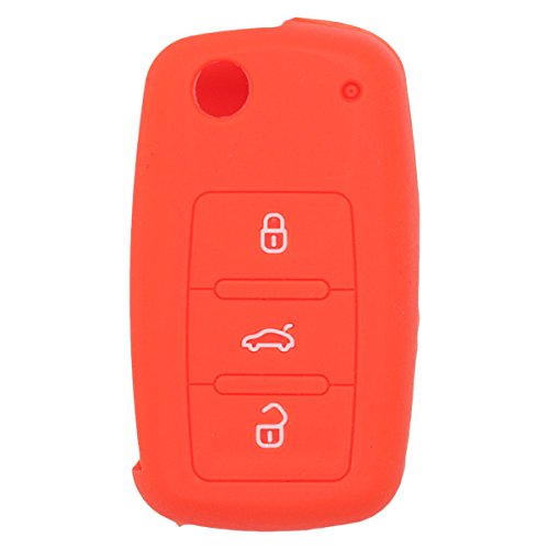BROVACS Silicone Cover Protector Case Holder Skin Jacket Compatible with VOLKSWAGEN PASSAT SKODA SEAT 3 Button Flip Remote Key Fob CV2801 Orange