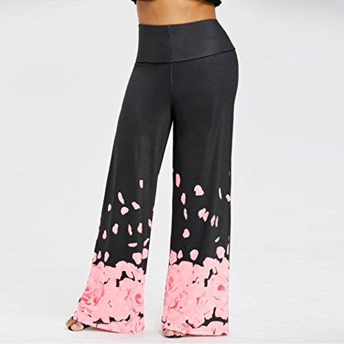 ManxiVoo Womens Plus Size Casual Wide Leg Trousers Pants Fashion Rose Petal Printed Loose Pants (XXXXXL, Pink) - Thumbnail 2