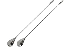 Cocktail Bar Spoons Set of 2 – 12-Inch Stainless Steel Mixing Spoons with Spiral Handle and Mirror Finish – Perfect for Stirr