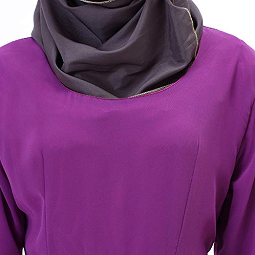 Muslim Evening Dress for Women Maxi Party Dresses Islamic Clothing Chiffon Color Block Kaftan Caftan Abaya Robe Gown Purple