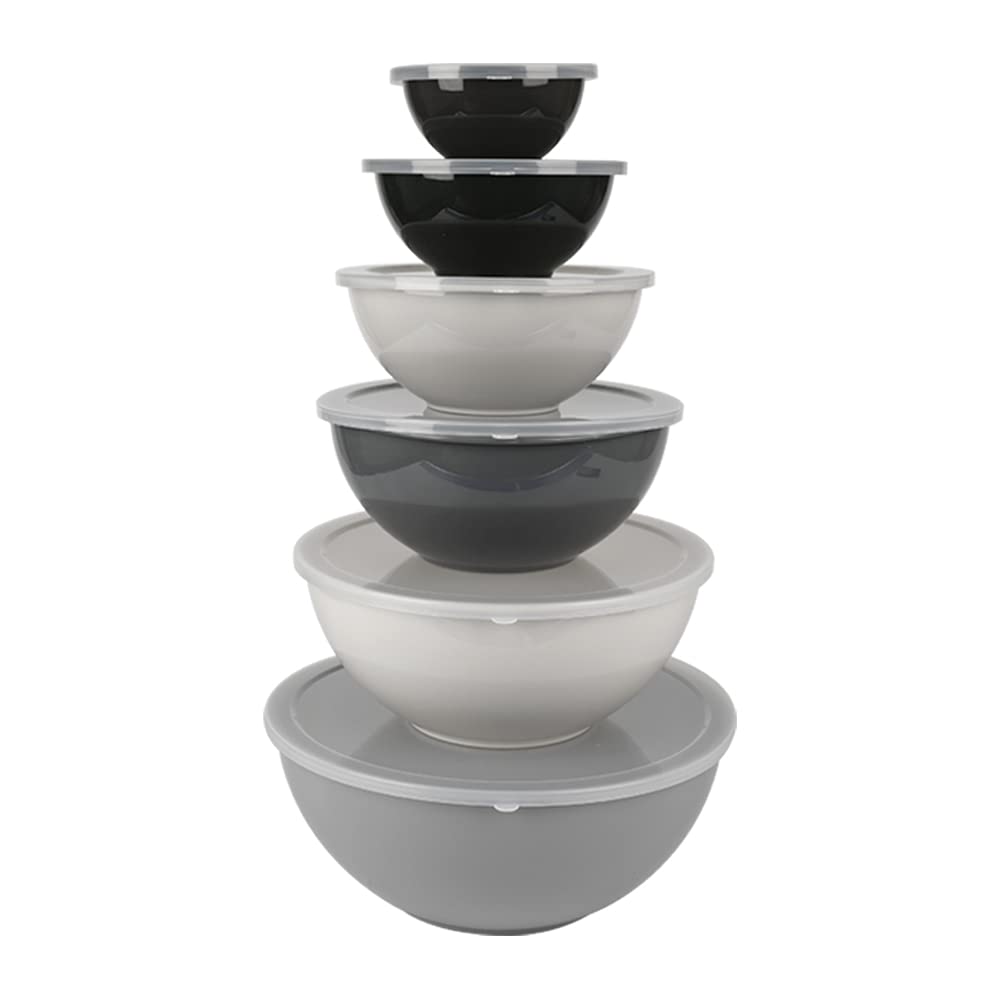 Photo 1 of BoxedHome BPA Free Plastic Round Mixing Bowl with Lids, 12 Pack Nesting Bowls with Lids Set, Microwave and Dishwasher Safe Prep & Serving Bowls Great for Mixing, Baking, Serving (Grey, 12pcs)