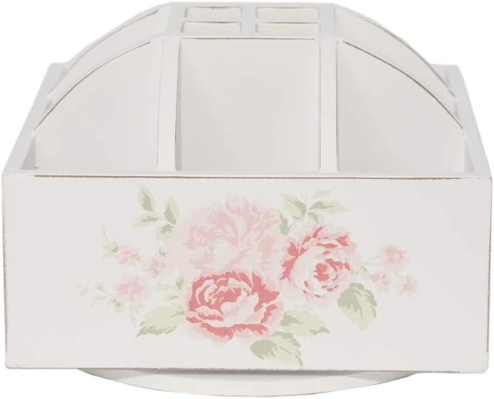 Shabby Chic by Designstyles Spinning Stationary Organizer -12 Compartment Decorative Rotating Pen and Pencil Cup - Painted MDF Wood Stationary Holder with Stylish Flower Design
