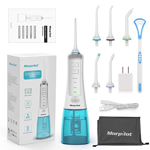 Oral Irrigator, Dental Flosser Waterproof Teeth Cleaner with 6 Jet Tips 300ML Water Tank for Home, Travel Use, Adults and Kids