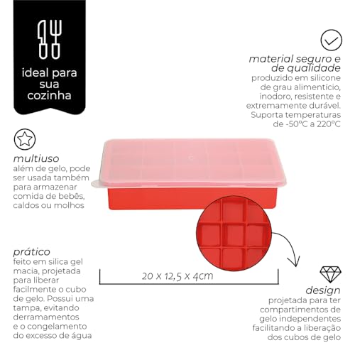 Kit Com 2 Formas de Gelo em Silicone com Tampa Ideal Para Congelar Papinha Bebê Livre Bpa Produz 15 Cubos de Gelo Por Vez de 35ml Cada Prática Resistente Magic Utilidades