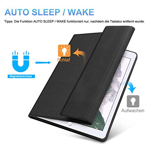 JADEMALL Tastatur Hülle für iPad 9/8/7 Generation 2021/2020/2018, iPad Pro 10.5 Zoll, iPad Air 3 Hülle mit Magnetische Bluetooth QWERTZ-Deutsche Tastatur, iPad 10.2 Tastatur Hülle, Schwarz