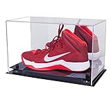 Better Display Cases Acrylic Large Shoe Display Case for Basketball Shoe Soccer Cleat Football Cleat with Black Risers and Mirror (A013-BR)