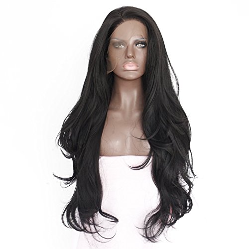 Generic Handmade Women's Long Curly Synthetic Hair Lace Front Wigs Heat Resistant, 24" L, Black