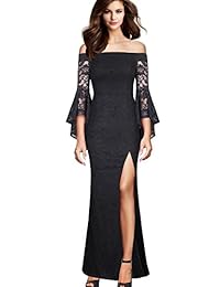 VFSHOW - Vestido largo de noche para mujer, de hombros descubiertos, con manga larga acampanada, formal, para fiesta