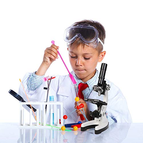 Scientoy kids Microscope with 100X-600X-1200X, 45 pcs Microscope Kit with Large-caliber Eyepiece, 12 Microscope Slides Brine Shrimp Hatchery, Metal Body, LED Light, Phone Holder, Best Science Experime