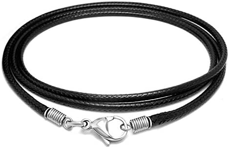 Lianjie Leather Cord Necklace Rope Chain With Stainless Steel Clasp 2.5mm 18-24Inch Black