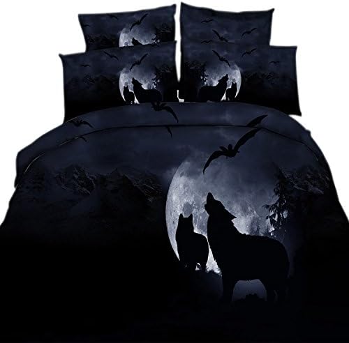 yeeKin New Selling 100% Cotton 3D Galaxy Moon Bat Wolf Animal Print Comforter Bedding Set Bedclothes ,King Size/4pcs