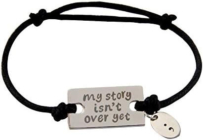 KUIYAI My Story Isn't Over Yet Adjustable Waxed Cord Wrap Bracelet (Style 2+Black)