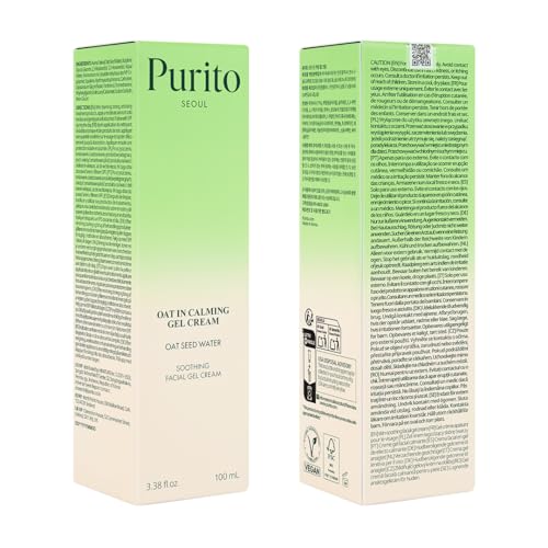 PURITO Oat Calming Gel Cream | Face Moisturizer for Blemish Calm & Lightweight Hydration | All skin types, sensitive and blemish-prone skin | Non-Comedogenic | Korean Skincare, 100mL, 3.38 fl.oz