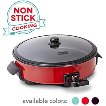 Dash DRG214RD Family Size Rapid Heat Electric Skillet + Hot Oven Cooker with 14 inch Nonstick Surface + Recipe Book for Pizza, Burgers, Cookies, Fajitas, Breakfast & More, 20 Cup Capacity, Red