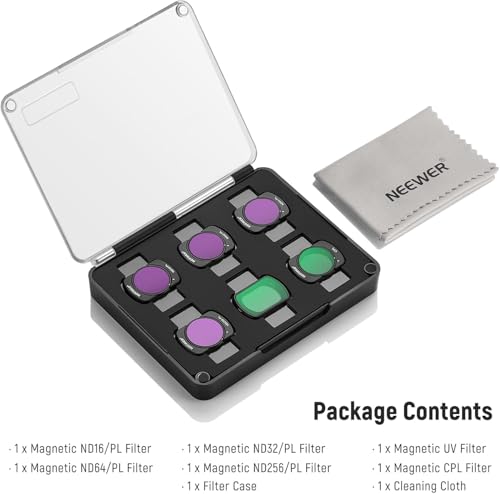 NEEWER Magnetic ND/CPL Filter Set Compatible with DJI OSMO Pocket 4 & Pocket 3 Creator Combo Accessories, Action Camera 6 Pack UV CPL Neutral Density ND16/PL ND32/PL ND64/PL ND256/PL Filters