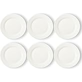 NobleWares Classic White Ceramic Dinner Plates, 8 Inch Round, Dishwasher Microwave Oven Freezer Safe, Lead-Free, Set of 6