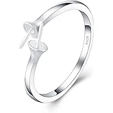 LGSY Sterling Silver Elegant Design Adjustable Rings for Women, Design Ring Mounts Fittings with Pearl Seat for DIY Pearl Jewelry Making