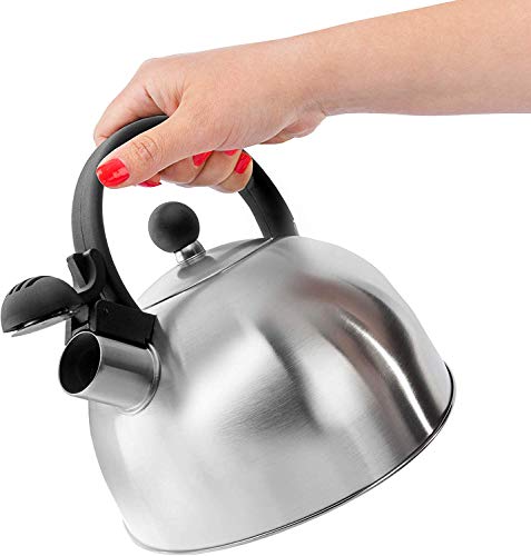 Whistling Stovetop Tea Kettle- Stainless Steel Tea Kettle- Tea Pot Serves up to 10.5 Cups- with Cool Grip Ergonomic Handle- Rust Resistant 2.5 Liter Stovetop Kettle- by Millennium (Stainless Steel)