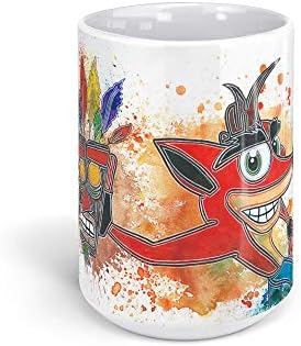 Ceramic Coffee Mug Gamer Video Game Cup Here Is Crash Bandicoot And The Character Aku Aku Gaming Computer Drinkware Super White Mugs Family Gift Cups 15oz 443ml
