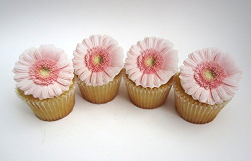Edible Pink Daisy Flowers - Set of 12 Flowers - Cake and Cupcake Toppers - Weddings, Bridal Showers, Baby Shower Decorations - 77052