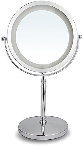10X Magnifying Mirror, LED Makeup Vanity Round Mirror, Double-Sided Lighted Mirrors for Bathroom, Bedroom, Bright Silver