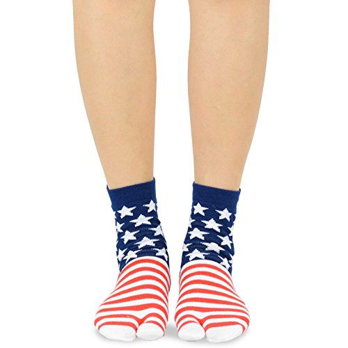 TeeHee Flip Flop Big Toe Cotton Socks 3-Pairs Pack (American Flag)