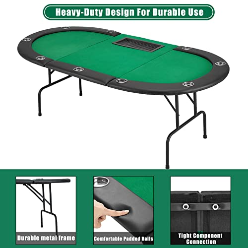 ECOTOUGE Poker Table w/Stainless Steel Cup Holder for 9 Player w/Leg