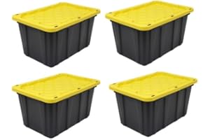 Storage Box Large 102-L Plastic 4 pack – Stackable and Nestable Heavy-Duty Tote, Lockable Container for Home, Garage, Attic, 