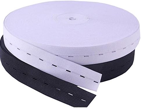 Bestartstore 2Roll 5Meters x 2.5cm White and black Knit Elastic Bands Spool Sewing Band Flat Elastic Cord with Buttonhole ,Total 10meters (5M of White and 5M of Black)