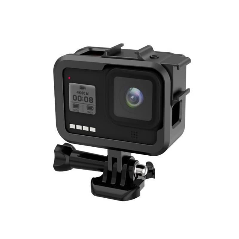 Protective Housing Compatible with GoPro Hero 8 Sturdy Cage 2 Hot Shoes Sliding Frame Aluminium Alloy