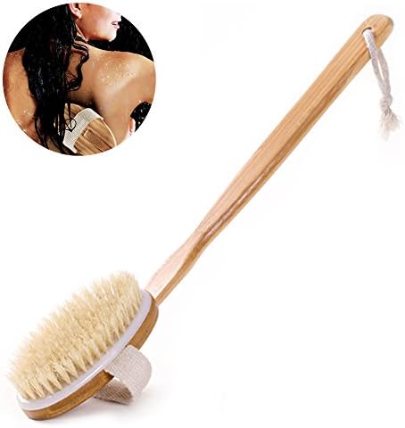 Dry Skin Body Brush Natural Boar Bristle with Detachable Removable Handle Back Massage Scrubber Perfect for Dry Brushing, Bath and Shower Clear Dead Skin Cells Exfoliator