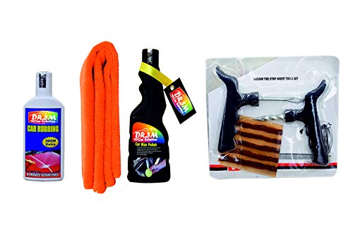 DR.3M A1129-CAR Wax Polish 250ml.+CAR RUBBING 100gm.(30gm Extra)+Microfiber Cloth (Orange). + Panchar kit (Master Combo Pack)