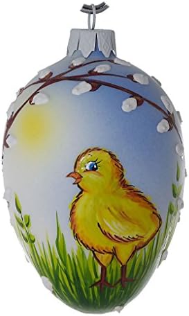 "First Spring" Hand Blown Glass Easter Egg Ornament (Sky Blue).