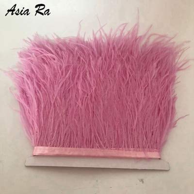 Maslin Pack of 10meter Army Green Ostrich Feather Trims 8-10cm 3-4inch Feather Fringes Trimming Satin Ribbon Laces Belts Wedding Decor. - (Color: Light Purple)