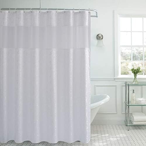 UFRIDAY White Fabric Floral Shower Curtain 72 by 78 Inches, Bathroom Curtain with Damask Pattern, Treated with Light Filtering Mesh Window and Weighted Bottom Hem, Heavy Duty and Waterproof