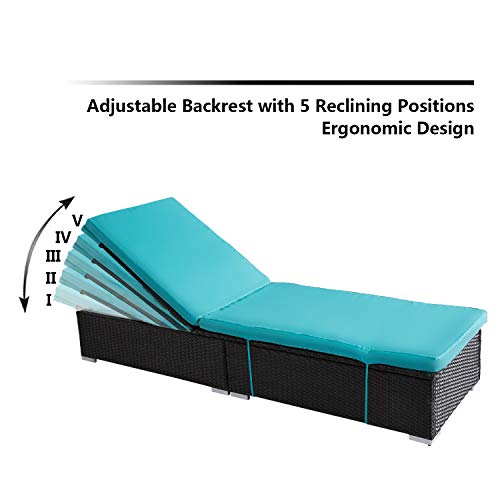 Outdoor PE Wicker Chaise Lounge 2 Piece Patio Reclining Chair Furniture