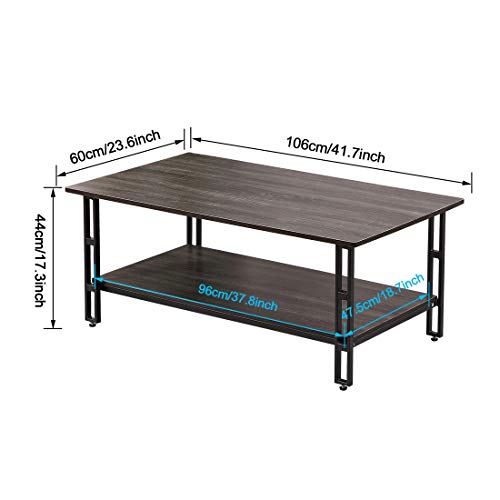 Cocktail Coffee Table Vintage Grey with Storage Shelf - Bizzoelife 42 Inches Industrial Tea Table Rustic for Living Room