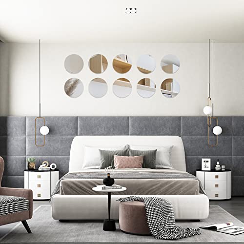 DARENYI 10 Pcs Round Mirror 15cm Mirror Tiles Self Adhesive Mirror Acrylic Small Mirror Wall Mirror Stick on Mirror for Home Living Room Bedroom Decor
