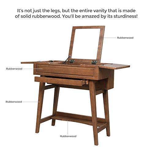 VASAGLE Vanity Table with Flip Top Mirror, Solid Wood Makeup Dressing