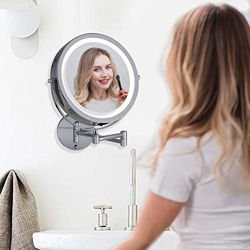 Ovente Wall Mount Lighted Makeup Mirror 8.5 Inch 7X Magnification and