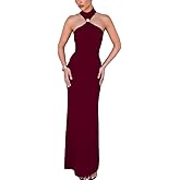 GRMLRPT Women High Neck Bodycon Dress Summer Casual Sleeveless Back Slit Elegant Party Cocktail Maxi Formal Dresses